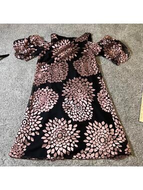 Jessica Howard Black Rose Gold Floral Cold Shoulder Mini Dress size 6